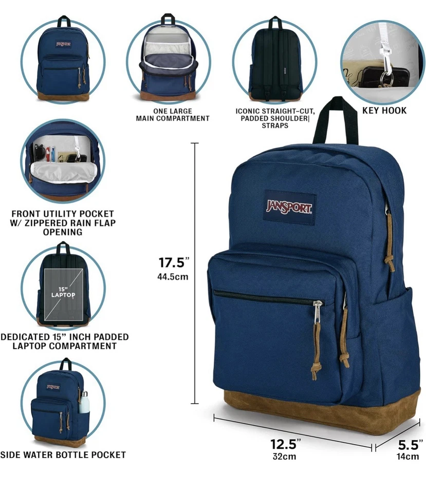 JANSPORT BACKPACK- Cool Student Navy, 34L, JS0A25DD003 - Image 2 of 4