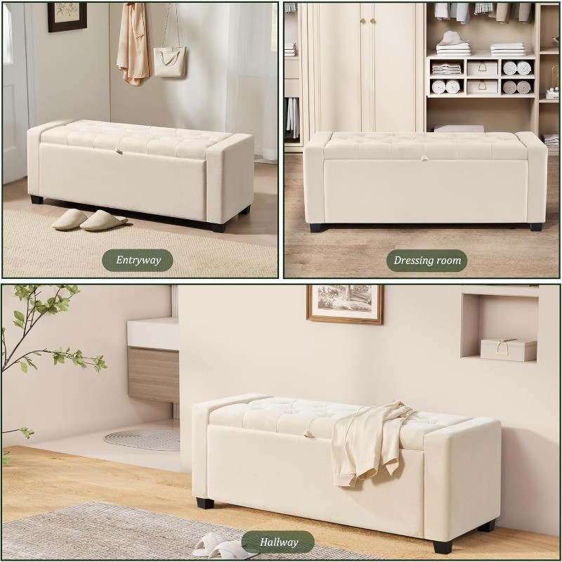 Ottoman with Storage,Tufted Storage Bench with Safety Hinge,Holds,Upholstered