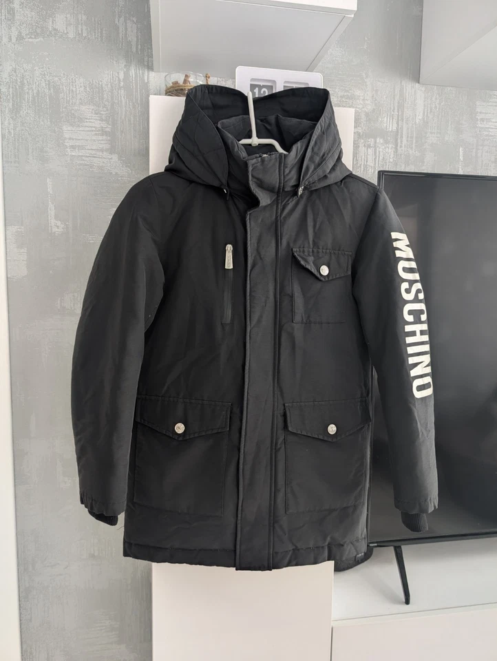 Moschino подростков плюшевая игрушка с капюшоном вниз куртки пуховик Bomber пальто пухлый черный 12 лет - Изображение 2 из 4