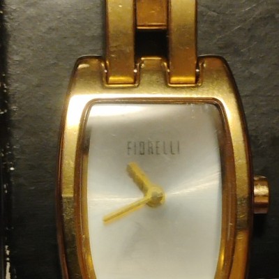 Fiorelli Rectangle Gold Metal Band Women's Wristwatch Analog Quartz White Dial