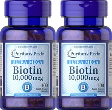 Puritan's Pride Premium Ultra Mega Biotin 10,000mcg, 50 Count Pack of 2 