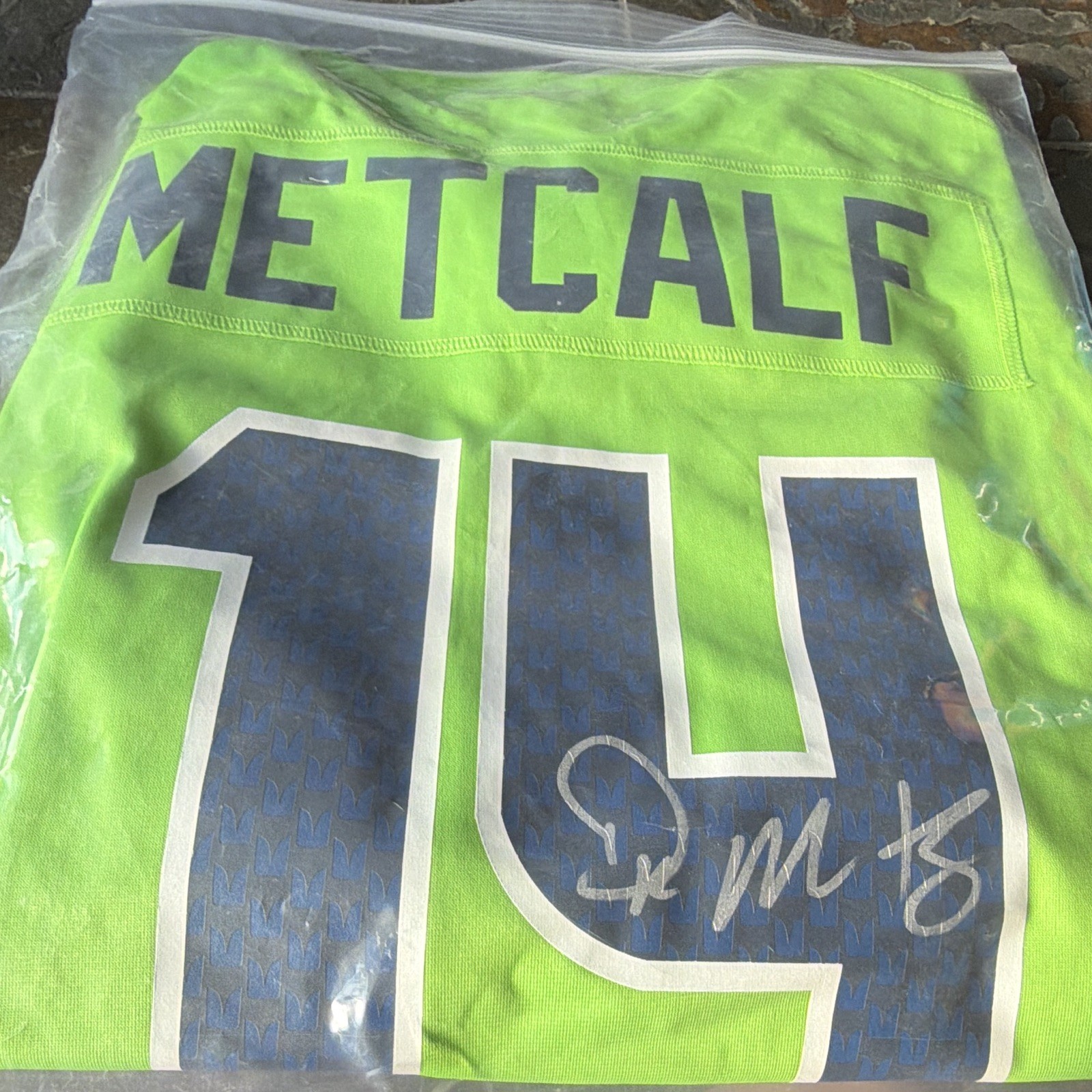 D.K. Metcalf Signed Seattle Seahawks #14 Neon Green Football Jersey BAS