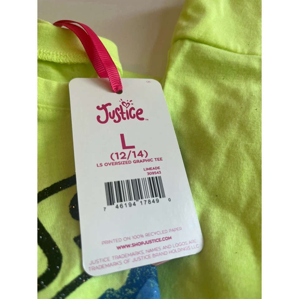 Justice Ski Club Graphic Lime Green Long Sleeve T Size 12-14 - Image 3 of 4