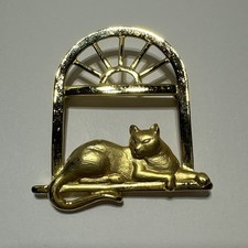 Cat Brooch JJ Cat In Window Deco Style Gold Tone 2”
