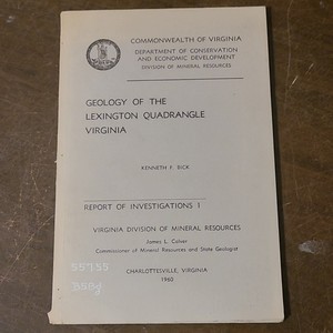 Geology of Lexington Quadrangle Virginia Kenneth F. Bick Report 1960
