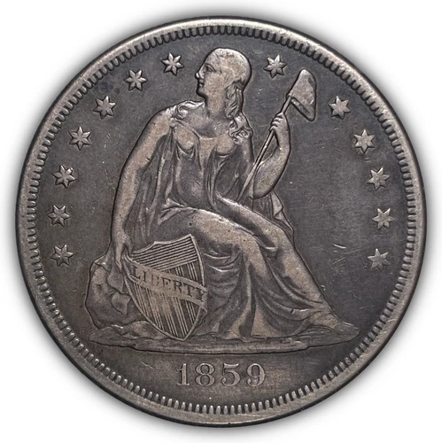 1859-O Seated Liberty Dollar Choice Extremely Fine XF+ Coin, Cleaning #25182