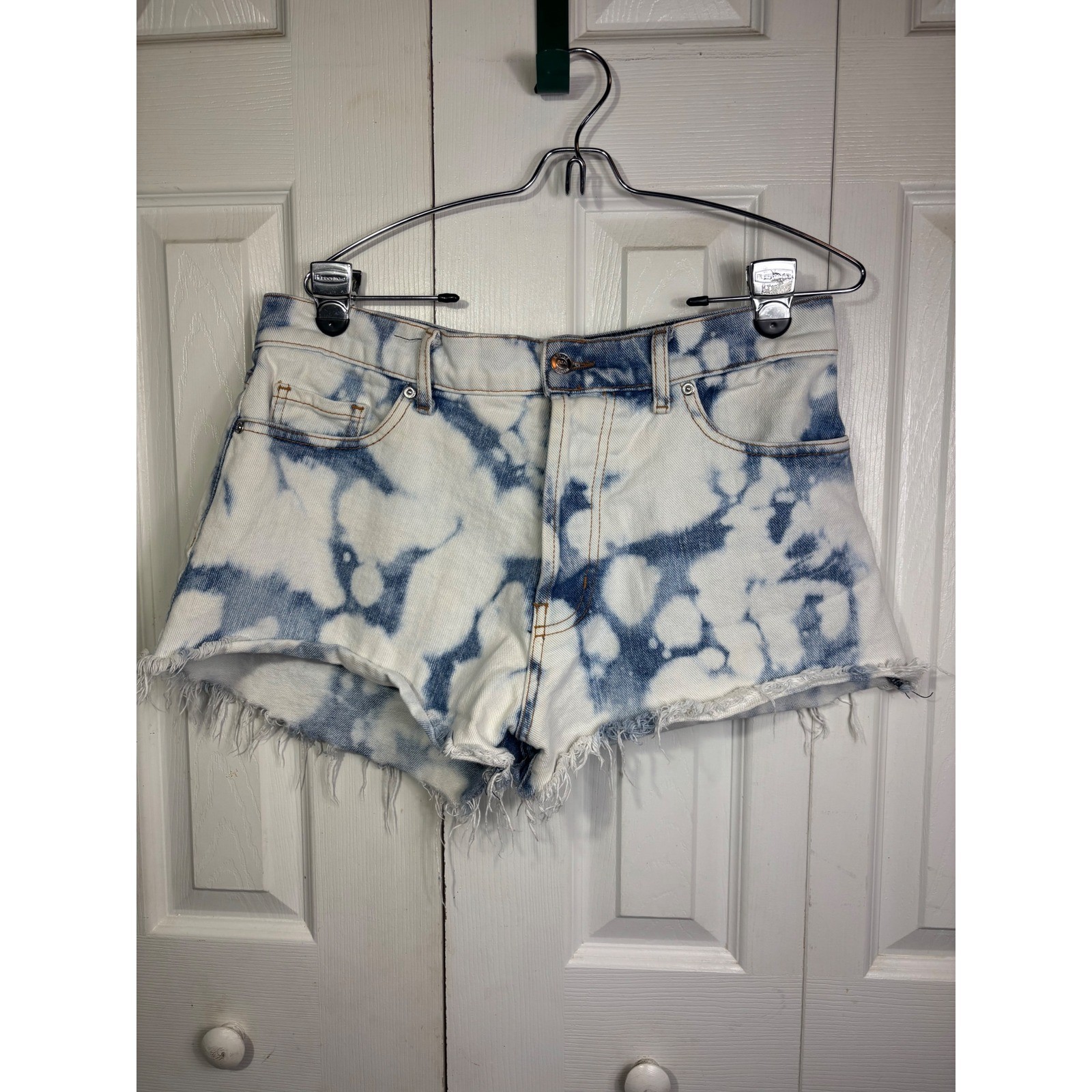 Revice Denim Shorts Bleach Tie Dye Frayed Raw Hem High Waist Casual Size 30