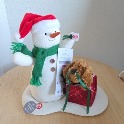 HALLMARK WRAPPED IN JOY SNOWMAN PUPPY DOG PLUSH ANIMATED TABLETOP NWT