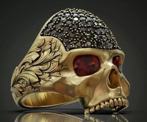 3Ct Round Cut Simulated Diamond Men's Unquie Skull Ring 14k Yellow Gold Plated