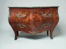 Antique Style Marble-Top Bombe Commode – Decorative French Louis XV Style Chest 