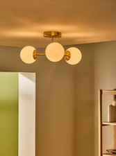 New Made Globe 3 Light Flush Ceiling in Brass/Opal 20cm x 60cm x 60cm