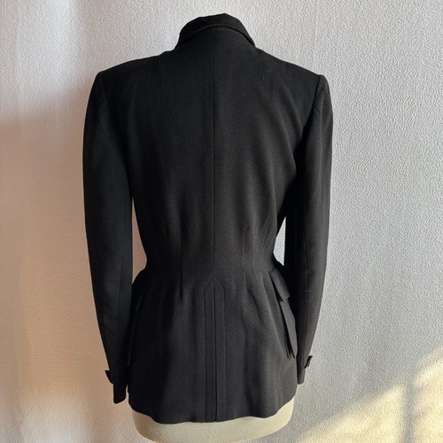 Vintage 1940s 1950s Black Wool Career Nipped Waist Blazer Jacket 39 Bust - Afbeelding 5 van 10