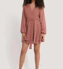Na-kd Womens Dark Pink Shirred Overlap Dobby Dress Size 8