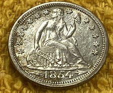 1854 Seated Liberty Dime 10c. FREE SHIPPING.