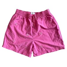 URBAN OUTFITTERS Men's Medium Swim Shorts Pink Embroidered Fish Elastic Waist
