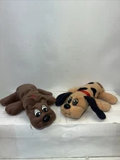 LOT of 2 Vintage Tonka Pound Puppies Dog Rumple Skins Brown Black Spots 7" Plush