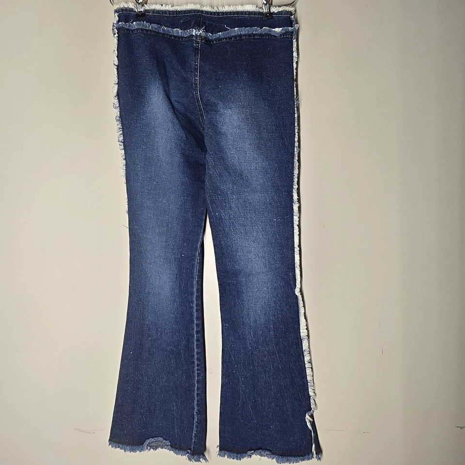 Vintage Mudd Yo Jeans Fringe Trim  Y2K  Flare Size 7 Raw Hem Flare Sparkle - Image 4 of 4