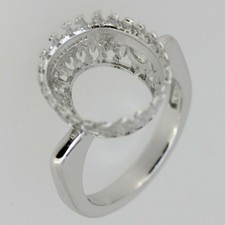 MTO Sterling Silver Semi Mount Ring Setting Oval OV 14x12mm Cab Art Deco Style