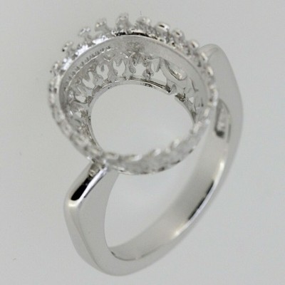 MTO Sterling Silver Semi Mount Ring Setting Oval OV 14x12mm Cab Art Deco Style