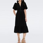 DIANE VON FURSTENBERG Polina Cotton Dress Black Eyelet Puff Sleeve Women's 6 