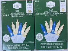2 NEW Holiday Time 50ct BLUE WARM WHITE Led 100 Lights GREEN Wire Christmas
