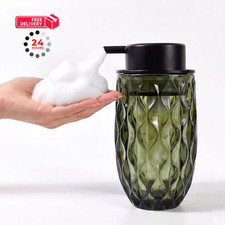 Horjeay Foaming Hand Soap Dispenser,Green Wavy Glass Matte Black 13oz, Green