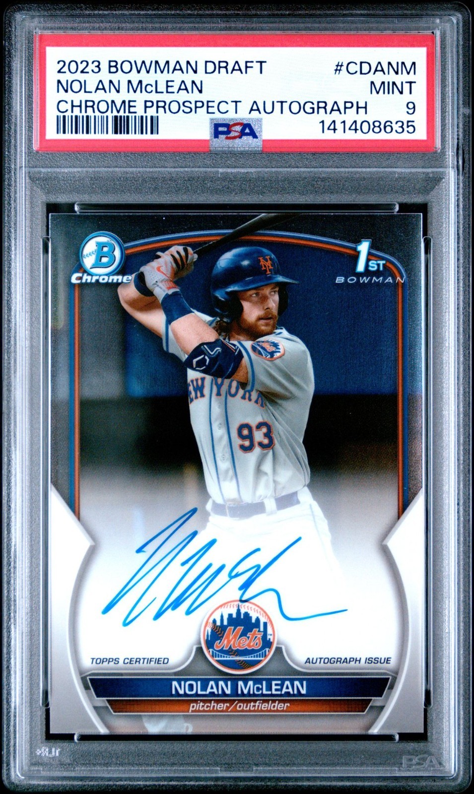 2023 BOWMAN DRAFT CHROME PROSPECT AUTO CDANM NOLAN MCLEAN PSA 9