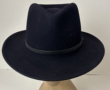 Vintage Classic Navy Blue Lite Felt Fedora Hat 100% Wool Size Medium