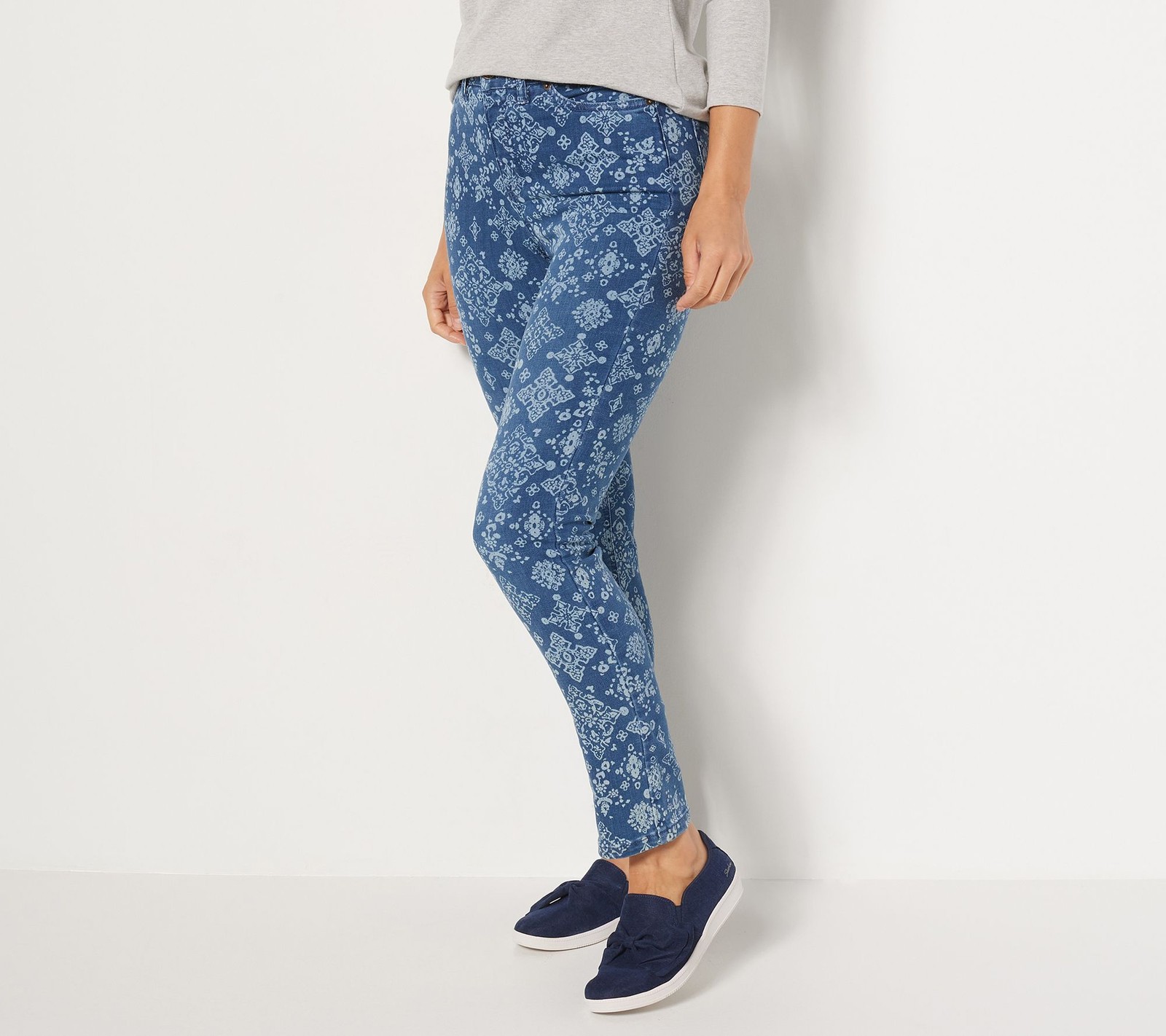 Denim & Co Women's Pants Sz 8 Co. Printed Easy Stretch Regular Blue A455568