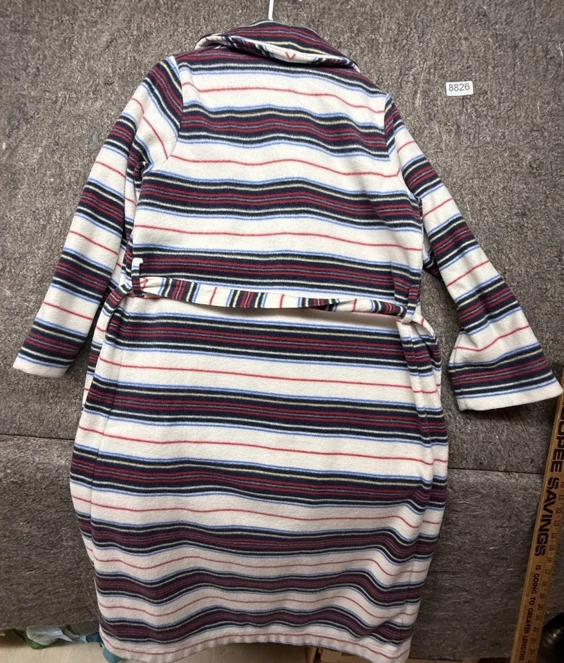 Bata para mujer LL Bean larga a rayas polar roja blanca azul SP Foto 3 de 4