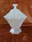 Vintage Milk Glass Candy Dish with Lid Anchor Hocking Leaves & Grapes Octagon
