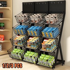 4 Layers Supermarket Store Retail Display Rack Shelf Snack Stand W/ Wheel Hooks