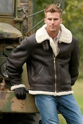 B3 Aviator Real Shearling Brown Leather Bomber Jacket Flight Special Gift