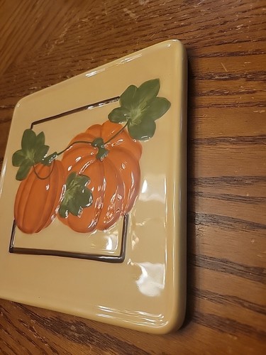 Pumpkin Fall Trivet 7" x 7" Square Tile Tabletop / Hang - Picture 3 of 4