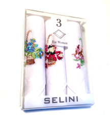 Selini Handkerchiefs 3 pc FLOWER BASKET Embroidered FAST SHIPPING ORDER BY 10AM