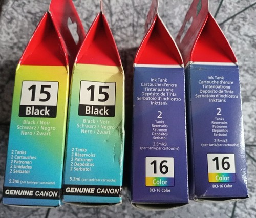 Canon BCI-15 Schwarz x 4 und Canon BCI-16 Farbig x 4 Original Tintenpatronen x 8 - Bild 3 von 5