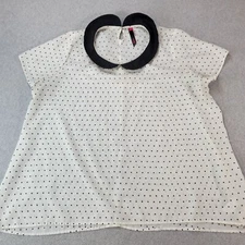 Pure Energy Blouse White & Black Polka Dot Short Sleeve Womens Size 3 Plus