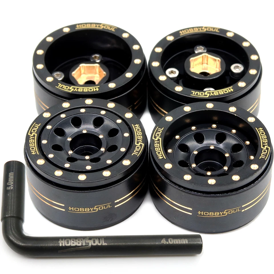 4x RC Adjustable Offset 1.0 Beadlock Wheels Brass Rims For TRX4M SCX24 Crawler - Image 4 of 4