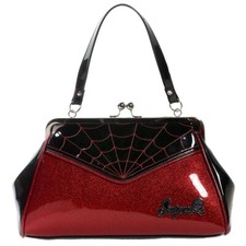 Retired Sourpuss Spider Web  “backseat Baby” Purse Handbag Black / Glitter Red