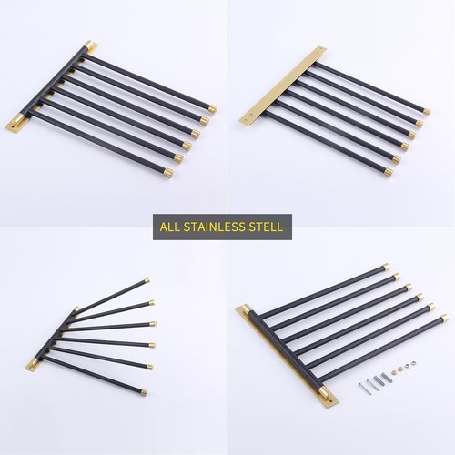 Space-Saving 6-Arm Towel Holder with Matted Black & Gold Stainless Steel - 第 9/11 張圖片