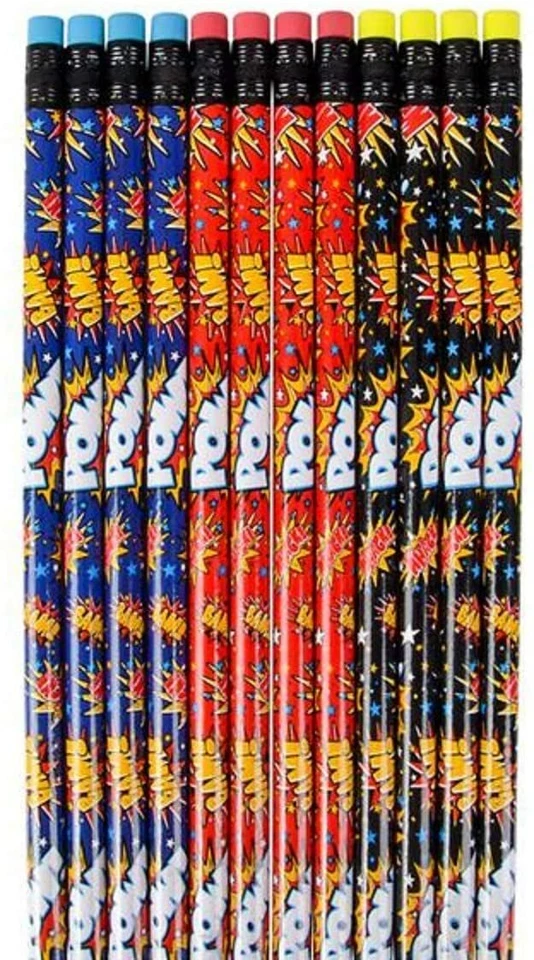 Lápices de superhéroes surtidos (paquete de 24) Super Hero 7,5 pulgadas Pow! Bam! Whack! Foto 3 de 3