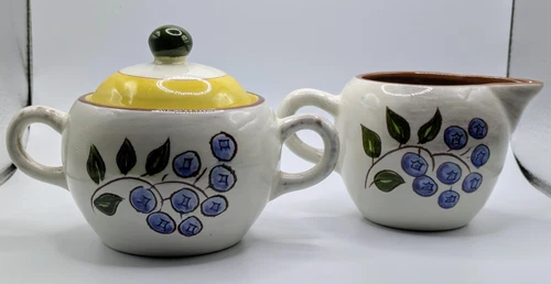 Vintage Stangl Sugar w/Lid & Creamer Set Handpainted Stamped No Chips Cracks USA