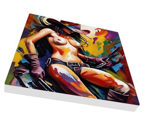Cowgirl Naked Breast Abstract Art Canvas Original 12"x12" Nude Cowgirl Art Print - Picture 2 of 7