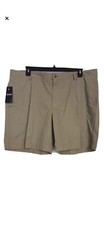 Chaps washed twill chino flat front dress shorts 42X9 Hudson Tan REPLEMISHM NWT