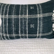 2 Ruffled Tread KAYIN Vintage INDIAN WOOL  Lumbar Pillows Dark Green