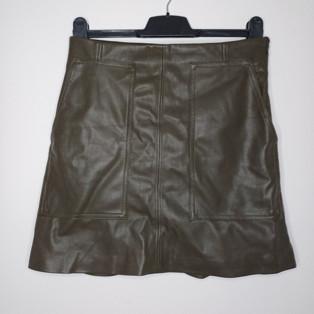 Hm Skirt Size 10 Green Pleather Mini Khaki Small Mini Skirt Autumn