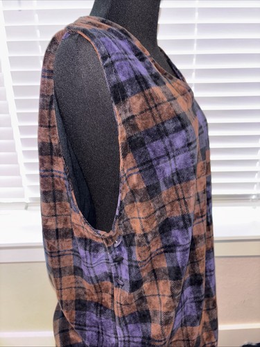 Erica Studio women Sleeveless Large Dress Shirt Thick 90s Plaid purple brown - Picture 3 of 8
