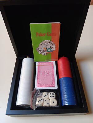 Poker Set with Chips, Dice, 2 Decks of Cards, Poker Game Rules