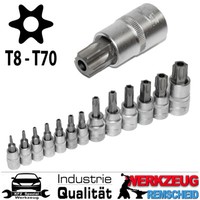 "13-Tlg Torx Stecknuss SteckschlüSsel Bits 1/4\" 3/8\" 1/2\" T-Profil T8 - T70 Loch"