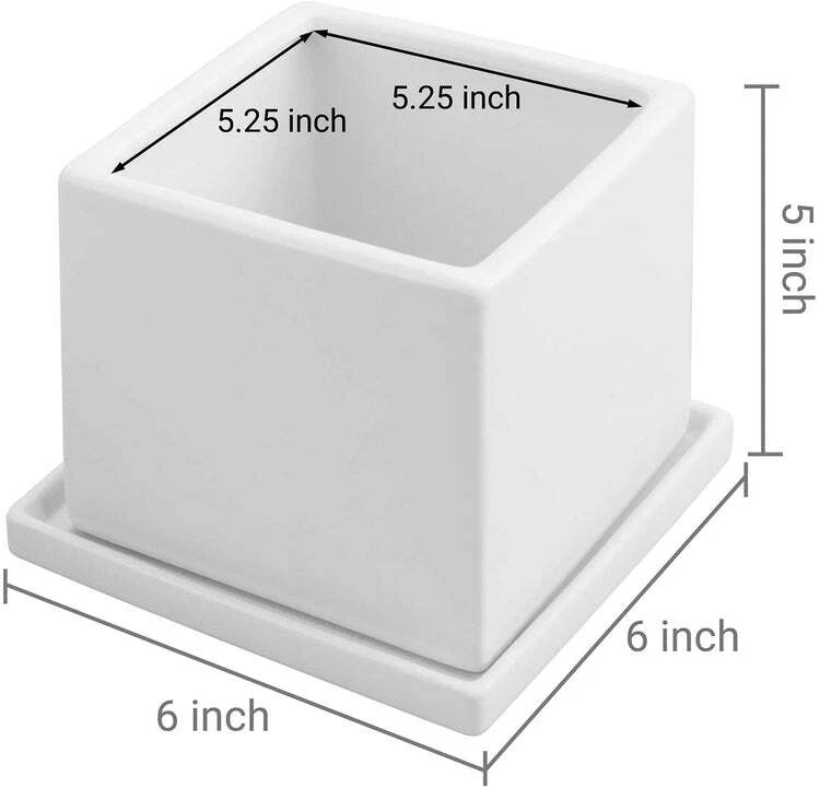 Square Planter Pots, Set of 2 - Small 5-Inch Cube Matte White Ceramic Flower - Image 4 of 4